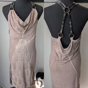 Angles Never Die Lace Panel Cowl Neck Dress Small Midi Length Altstyle 90s Y2K